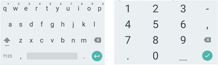 Android Keyboard Modes Android keyboard modes. Qwerty on the left, number on the right